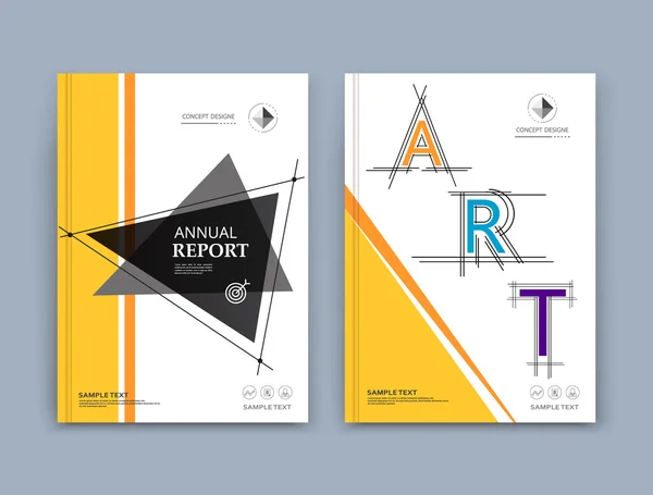 Abstraktní kompozice. Žlutá, černá, trojúhelníkový textury. Prokládané, linky, část konstrukce. Bílá brožura titul list. Záhlaví. Kreativní obrázek ikony povrch. Trojúhelník sekce bannerové formě. Leták písmo. — Stockový vektor
