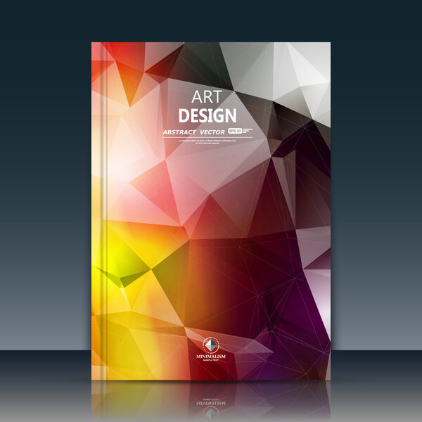 Abstract composition. Orange, yellow polygonal texture. Triangle part construction. Brochure title sheet. Creative figure. Diamond facets. Crystal glass surface. Transparent banner form. Flyer font