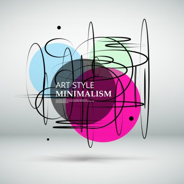 Soyut kompozisyon. Minimalist moda arka plan tasarımı. Parlak yuvarlak şekil simgesi. Pembe, yeşil, mavi çıkartmalar yazı tipi. Yaratıcı afiş. Yama dairesi bağlantı ipliği. Küre çizgileri. Vektör.