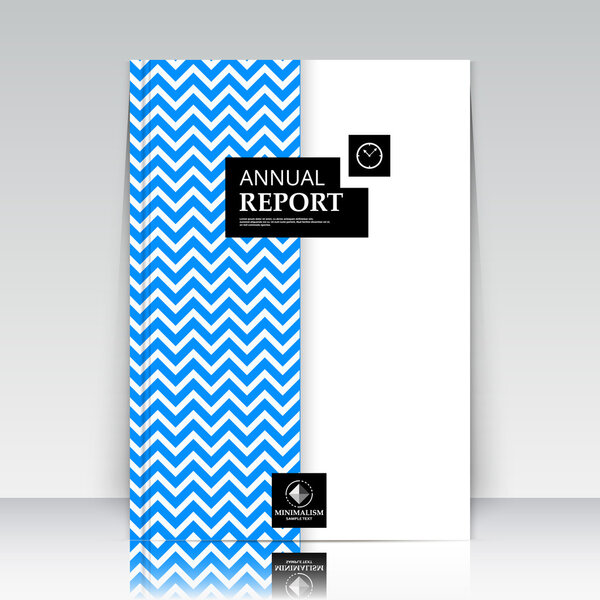 Abstract composition. Horizontal zig-zag lines section. Blue, white ad surface icon. Logo figure. A4 brochure title sheet. Creative black text frame construction. Firm banner form image. Flier panel