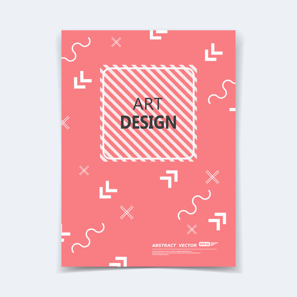 Abstract composition. Text frame surface. A4 brochure cover. Orange coral title sheet. Creative logo figure. Ad banner form texture. Arrow, zig-zag, dagger cross, square, lines icon. Flyer backdrop.