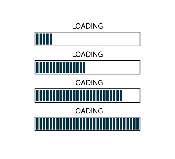 Composição abstrata. Carregando ícone de elemento de barra. Creative web design temporizador de download. Indicador de conclusão de usuários. Fundo branco, linhas pretas. Carregando símbolo de velocidade. Progresso da página Internet — Vetor de Stock