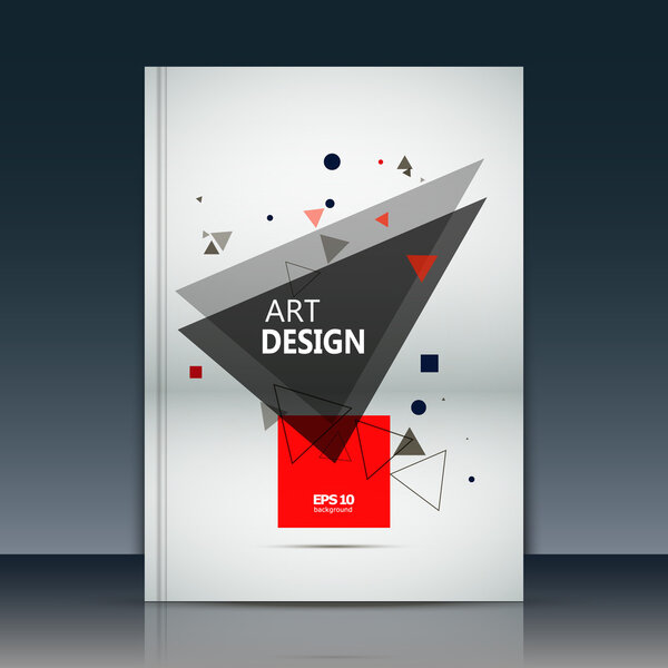 Abstract composition. Text frame surface. Brochure cover. White title sheet. Creative logo figure. Ad banner form texture. Red box block, black triangle icon. Flyer fiber backdrop. Vector illustration