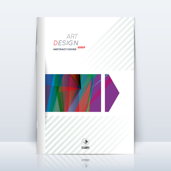 Abstract composition. Blue, red, violet, green polygonal construction. Square section trademark. White a4 brochure title sheet. Creative figure logo icon. Commercial offer banner form. Flyer fiber.