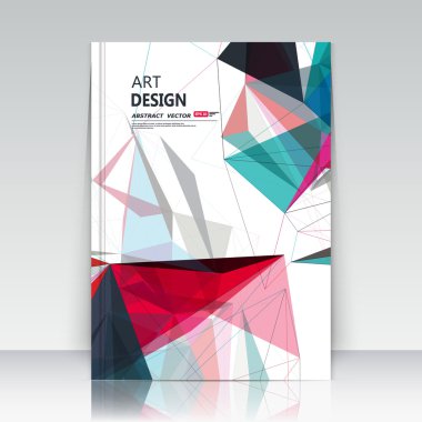 Soyut blurb teması. Metin çerçevesi yüzeyi. A4 broşür kapağı tasarımı. Başlık sayfası modeli. Yaratıcı ön sayfa. Reklam afişi doku. Kırmızı, yeşil yama üçgen şekil simgesi. El ilanı fiber yazı tipi. Vektör sanatı