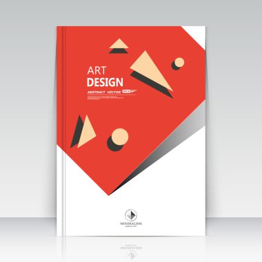 Soyut blurb teması. Metin çerçevesi yüzeyi. A4 broşür kapağı tasarımı. Başlık sayfası modeli. Yaratıcı ön sayfa. Reklam afişi doku. Kırmızı kare şekil, üçgen parçalar simgesi. El ilanı fiber yazı tipi. Vektör sanatı