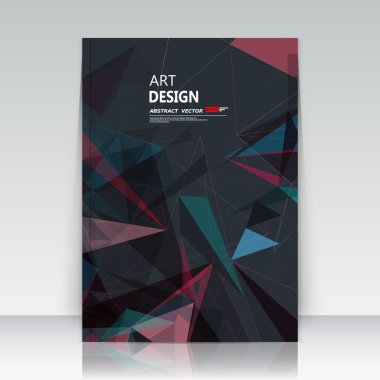 Soyut blurb teması. Metin çerçevesi yüzeyi. A4 broşür kapağı tasarımı. Başlık sayfası modeli. Yaratıcı ön sayfa. Reklam afişi doku. Kırmızı, yeşil yama üçgen şekil simgesi. El ilanı fiber yazı tipi. Vektör sanatı