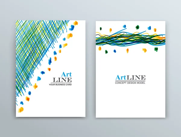 Abstract composition. Patch brush stroke set. Green, blue, yellow text frame surface. A4 brochure cover design. Title sheet model. Creative vector front page art. Banner form texture. Flyer fiber font — 图库矢量图片