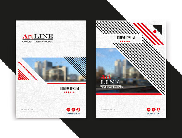 Abstract text frame surface. White, red a4 brochure cover design. Urban city view title sheet model. Creative vector front page. Ad banner form texture. House figure icon. Flyer fiber font. Art line