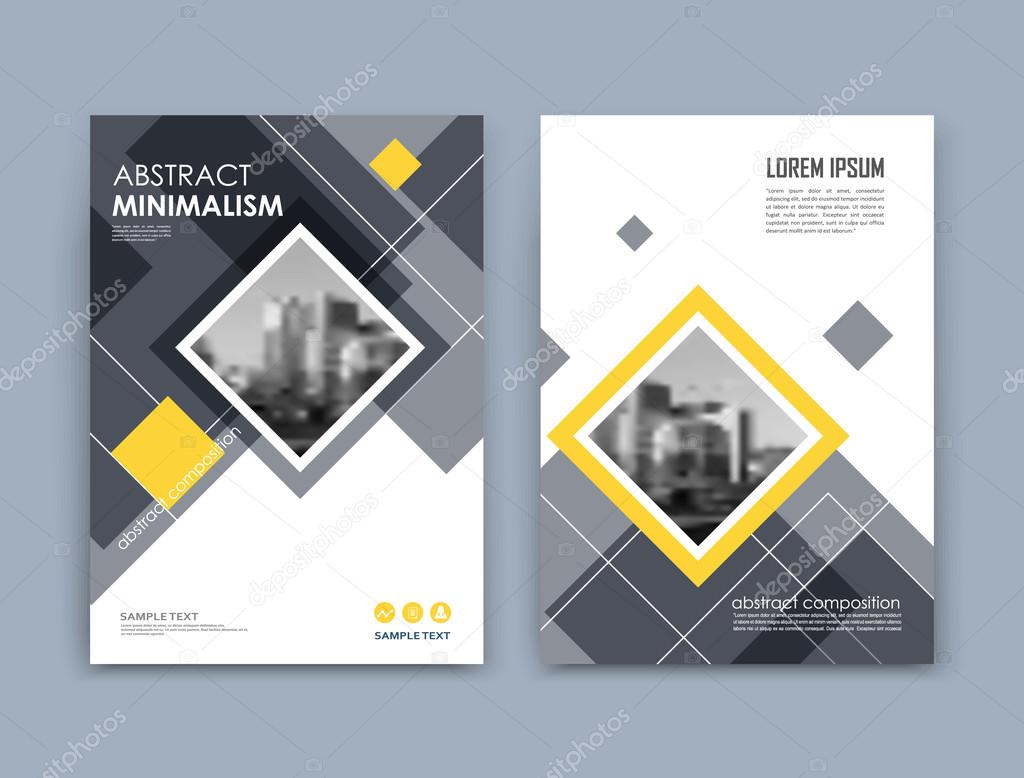 Abstract a4 brochure cover design. Text frame surface. Urban city view font. Black and white title sheet model. Creative vector front page. Ad banner texture. Yellow lozenge figure icon. Flyer fiber