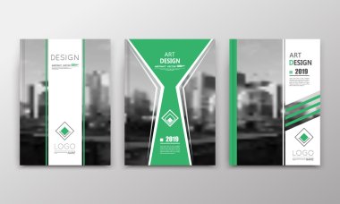 Abstract a4 brochure cover design. Text frame surface. Urban city view font. Green title sheet model. Creative vector front page. Ad banner texture. Yellow lozenge logo figure icon. Flyer fiber set clipart