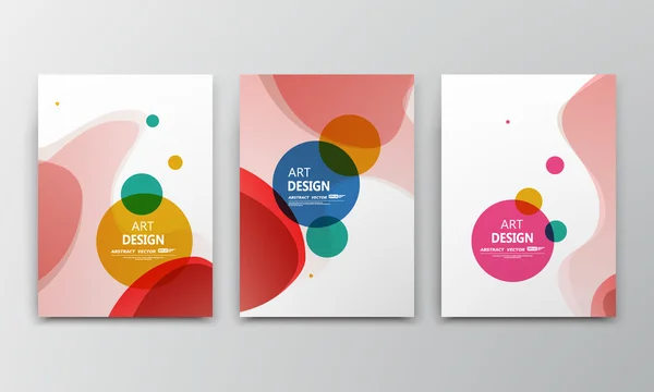 Abstract a4 brochure cover design. Colored bubbles ad frame font. Patch title sheet model. Creative vector front page. Flyer set. Banner texture. Round logo icon. Blue, red, yellow, green circle fiber — Stock Vector