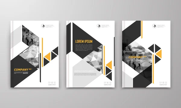 A4 broşür kapak tasarlamak. Metin çerçevesi yüzey. Kentsel şehir görünümü yazı tipi. Başlık sayfası modeli. Modern vektör ön sayfa. Marka logosu. Reklam banner doku. Sarı Üçgen, ok şekil kutsal kişilerin resmi. El ilanı lif