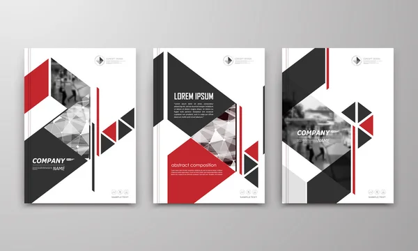 Abstract a4 brochure cover design. Text frame surface. Urban city view font. Title sheet model. Modern vector front page. Brand logo. Ad banner texture. Red triangle, arrow figure icon. Flyer fiber — Stock Vector