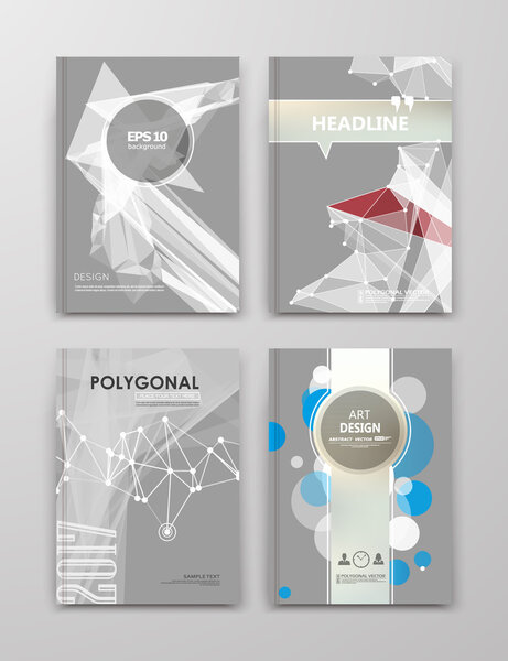 Abstract art composition. Round text frame surface. Grey, red, blue a4 brochure cover design. Title sheet model set. Polygonal space icon. Modern vector front page. Ad banner texture. Flyer fiber font