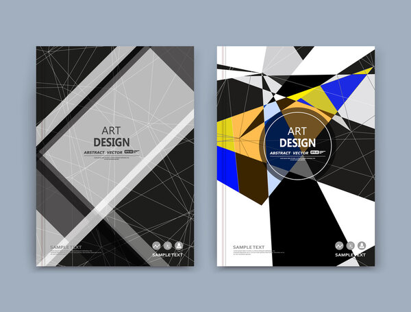 Abstract composition. Text frame surface. White, black, yellow, blue a4 brochure cover design. Title sheet model set. Firm logo icon. Modern vector front page. Ad banner form texture. Flier fiber font