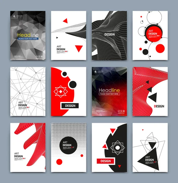 Abstract composition. Text frame surface. White, red, black a4 brochure cover design. Title sheet model set. Geometric shapes icon. Modern vector front page. Ad banner form texture. Flier fiber font Royalty Free Stock Vectors