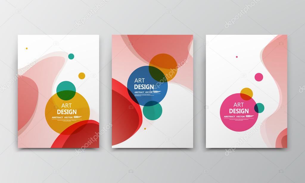 Abstract a4 brochure cover design. Colored bubbles ad frame font. Patch title sheet model. Creative vector front page. Flyer set. Banner texture. Round logo icon. Blue, red, yellow, green circle fiber