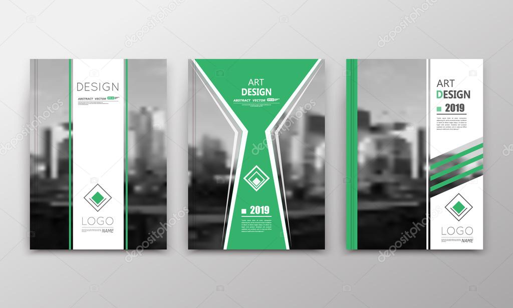 Abstract a4 brochure cover design. Text frame surface. Urban city view font. Green title sheet model. Creative vector front page. Ad banner texture. Yellow lozenge logo figure icon. Flyer fiber set