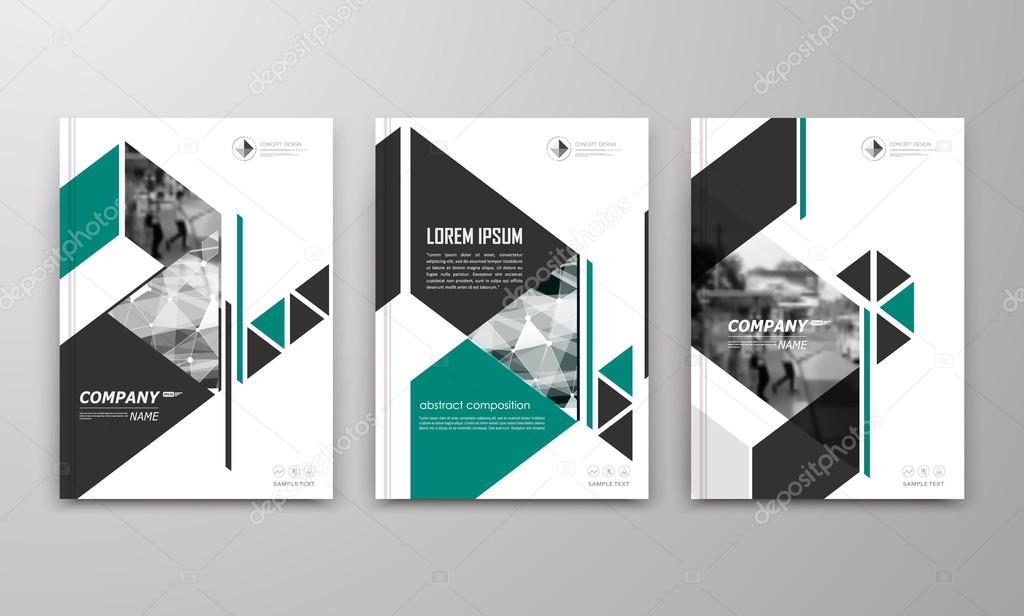 Abstract a4 brochure cover design. Text frame surface. Urban city view font. Title sheet model. Modern vector front page. Brand logo. Ad banner texture. Green triangle, arrow figure icon. Flyer fiber