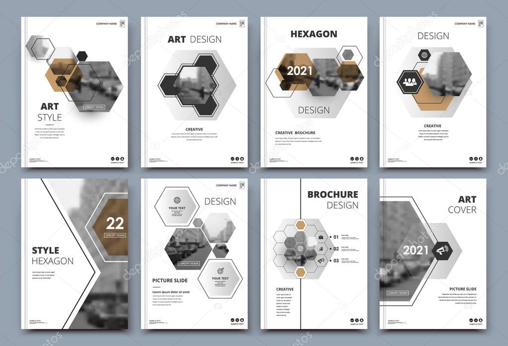Abstract patch brochure cover design. Black info data banner frame. Techno title sheet model set. Modern vector front page art. Urban city blurb texture. Brown citation figure icon. Ad flyer text
