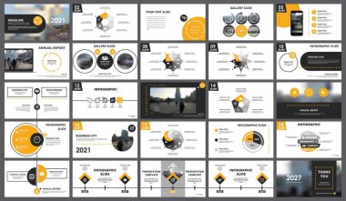 Soyut beyaz, sarı slaytlar. Broşür kapağı tasarımı. Süslü bilgi pankartı çerçevesi. Yaratıcı bilgi elementleri kümesi. Şehir. Başlık sayfası modeli ayarlandı. Modern vektör. Sunum şablonları, şirket şablonları.
