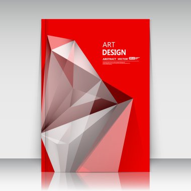 Abstract composition, text frame surface, red a4 brochure title sheet, headline elements, creative minimalistic figure, logo sign, polygonal triangle construction, firm banner form, diamond face image, fashionable EPS10 vector illustration