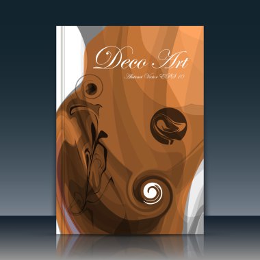 Abstract a4 brochure title sheet, swirl text frame icon, stain loop blotch deco, helix gyre figure, logo sign, paint blob, brown curve lines, umber firm banner form, blur blot, flier fashion, daily periodical issue, light chocolate EPS10 illustration