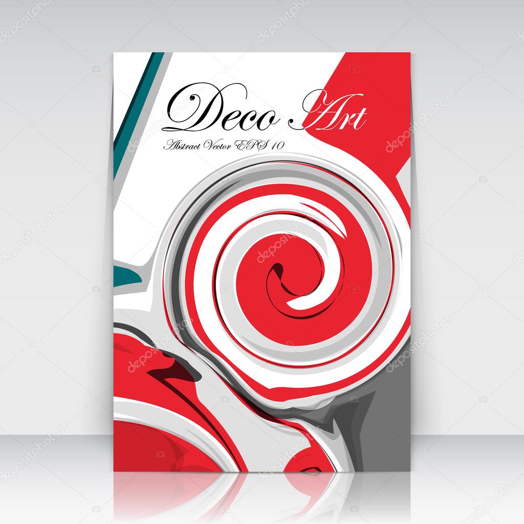 Abstract a4 brochure title sheet, swirl text frame icon, loop blotch deco, helix gyre figure, logo sign, paint blob, black, white, red curve lines crest, firm banner form, blur blot, fancy EPS10 flier fashion, daily periodical issue, trademark emblem