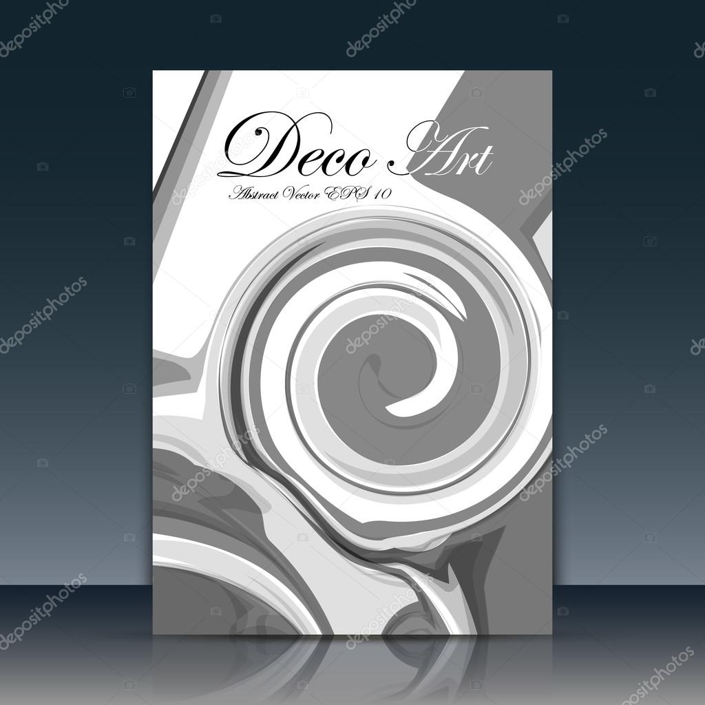 Abstract a4 brochure title sheet, swirl text frame icon, stain loop blotch deco, helix gyre figure, logo sign, paint blob, black, white curve line, firm banner form, blur blot,  fancy EPS10 flier fashion, daily periodical issue, trademark emblem