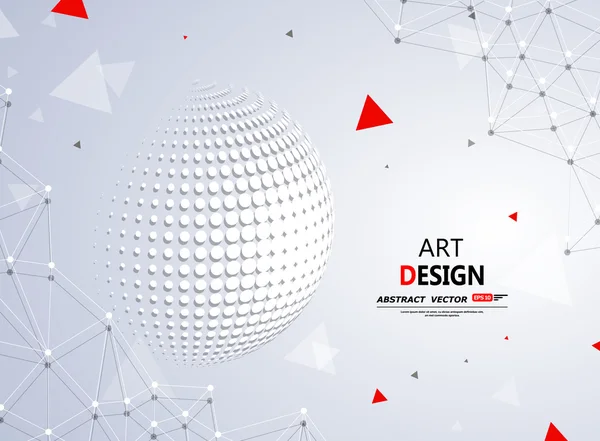 Abstract composition, 3d sphere icon, round construction, white circle, polygonal plexus, interlocking weave, startup screen saver, red triangle, technologic backdrop surface, fancy flier fashion, daily periodical issue, intro, EPS10 illustration — Stock Vector