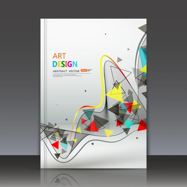 Abstract composition, text frame, flying triangle curve line icon, red, yellow, blue figure construction, white backdrop, interlocking band weave, a4 brochure title sheet, technology surface, flier fashion, daily periodical issue, EPS10 illustration — Stok Vektör