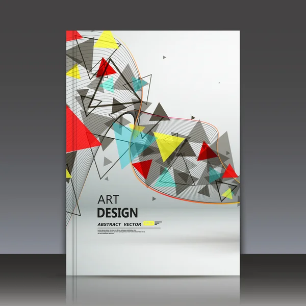 Abstract composition, text frame, flying triangle curve line icon, red, yellow, blue figure construction, white backdrop, interlocking band weave, a4 brochure title sheet, technology surface, flier fashion, daily periodical issue, EPS10 illustration — Vetor de Stock