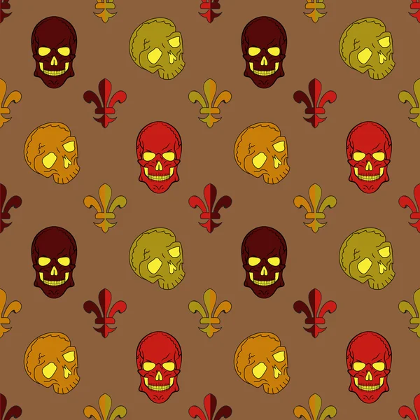 Kafatası vektör, arka plan lily çiçek, desen