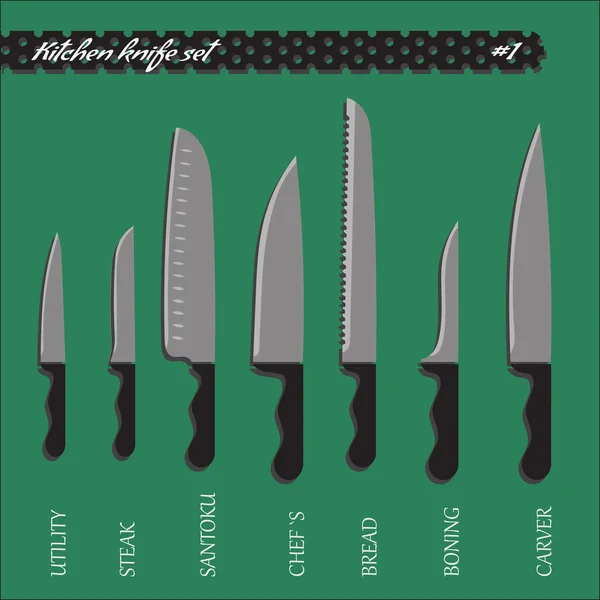 Conjunto de vectores facas de cozinha número um — Vetor de Stock