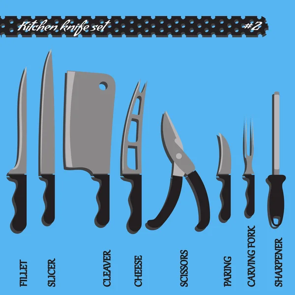 Juego de vectores número dos cuchillos de cocina — Vector de stock