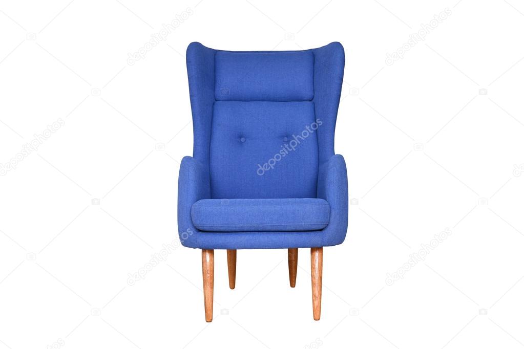 Blue armchair with high back