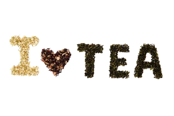 Çay yaprakları beyaz arka plan üzerinde yazıt imal edilir