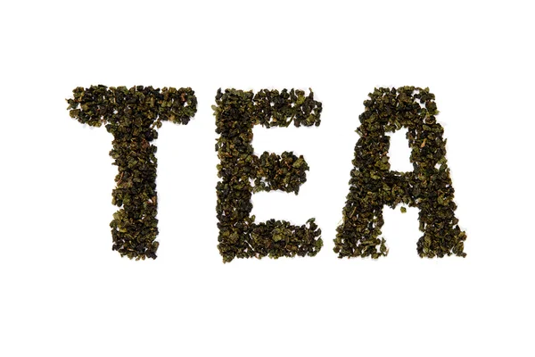Çay yaprakları beyaz arka plan üzerinde yazıt imal edilir
