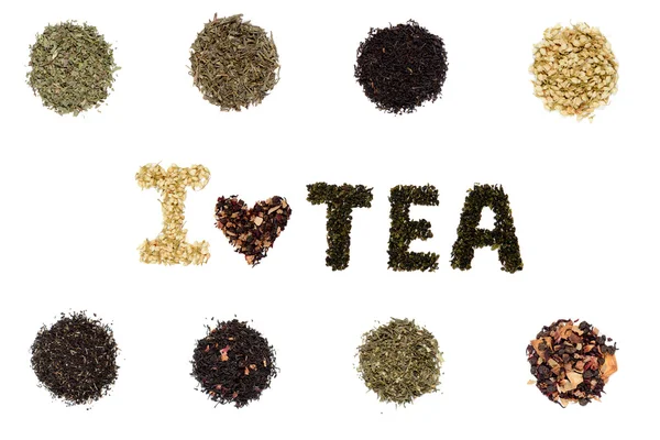 Çay yaprakları beyaz arka plan üzerinde yazıt imal edilir