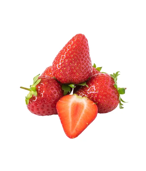 Fresas con hojas. Aislado sobre un fondo blanco. — Foto de Stock