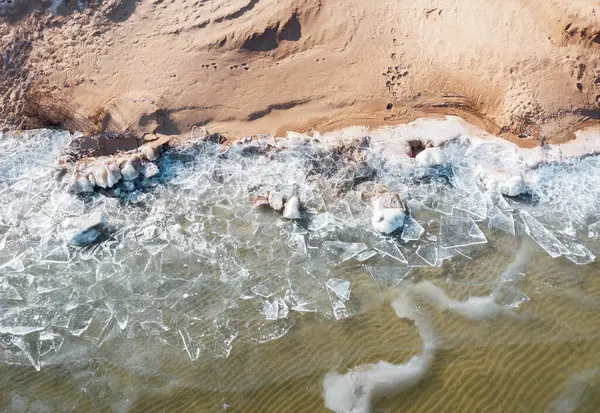 Hielo Azul Cristalino Del Río Agua Dulce Playa Arena — Foto de Stock