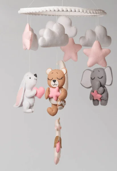 Baby Crib Mobile Kids Toys Light Background — Stock Photo, Image