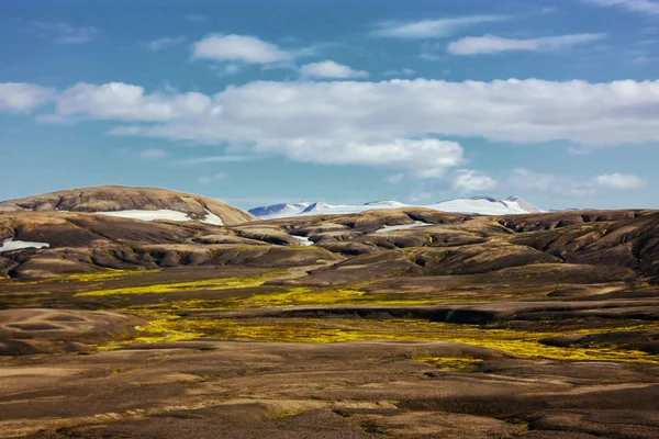 Landschaft mit Moos in Island. Berg- und Vulkangebiet — Stockfoto