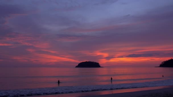 Mensen zwemmen na zonsondergang — Stockvideo