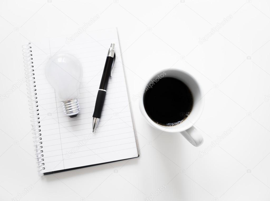 Coffee, Lightbulb and Notepad