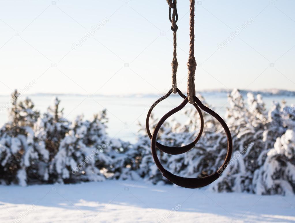 Gymnastic Rings Outdoors in the Winter