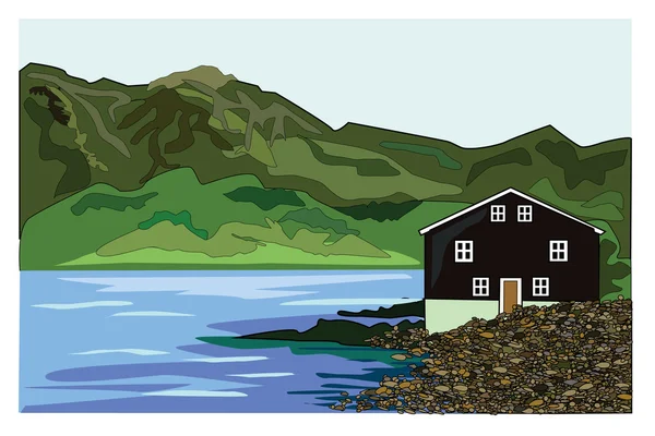 Iceland paisaje con casa — Vector de stock