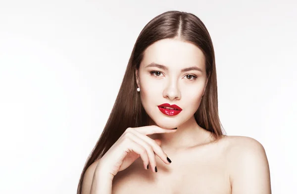 Mujer con labios rojos —  Fotos de Stock