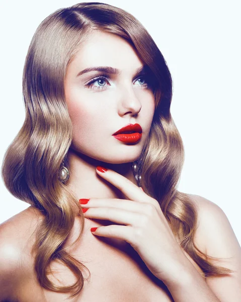 Model met rode lippen — Stockfoto